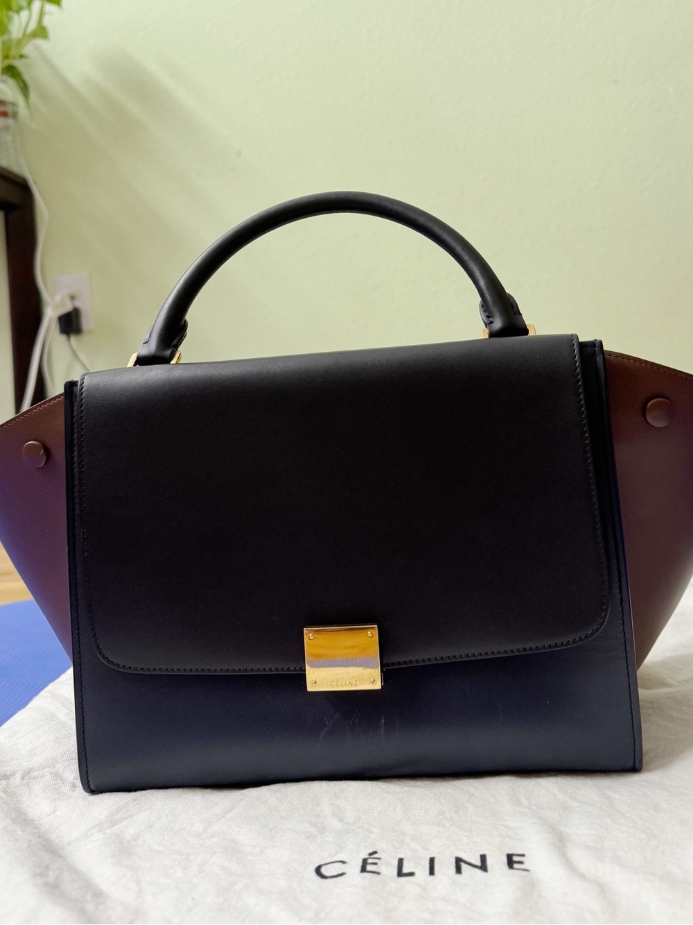 Celine Black and Brown Leather Top-Handle Satchel with Gold Hardware - Picture 3 of 8